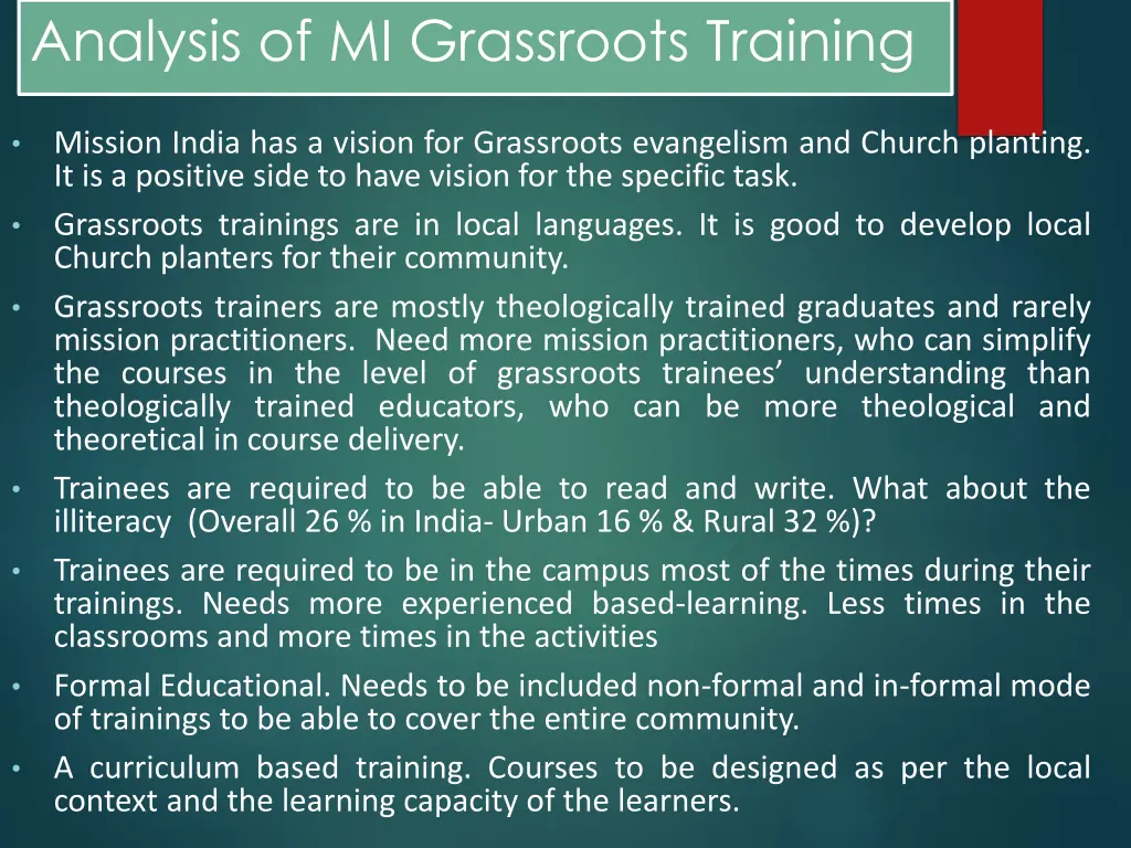 analysis of mi grassroots training