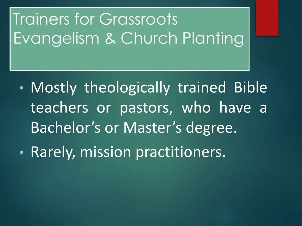 trainers for grassroots evangelism church planting