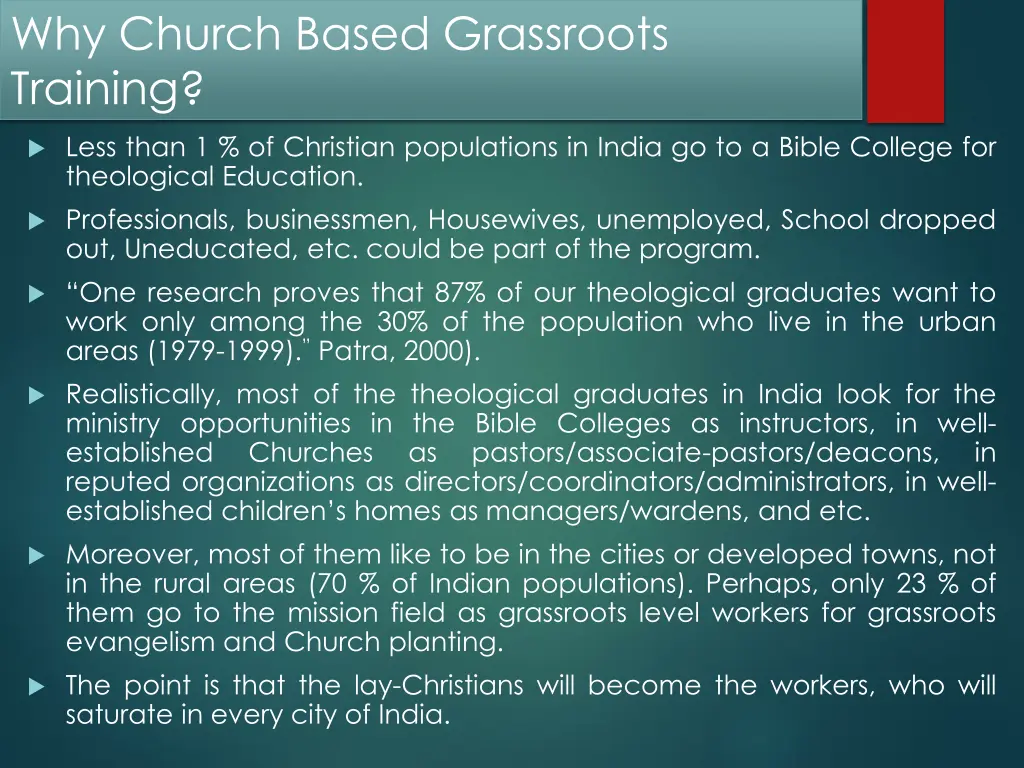 why church based grassroots training