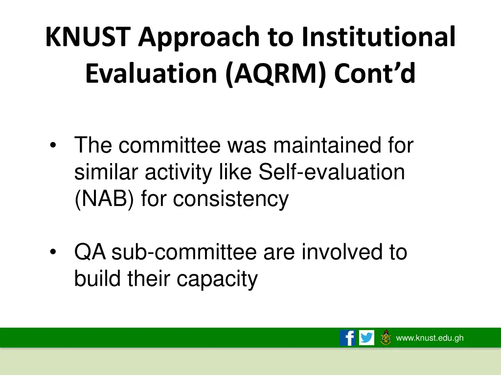 knust approach to institutional evaluation aqrm 1