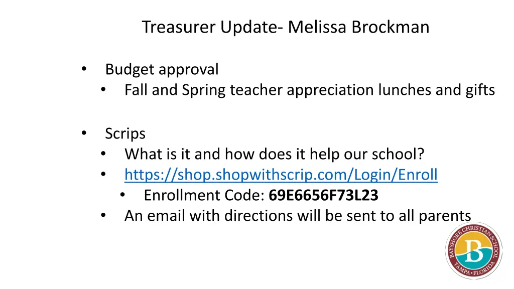 treasurer update melissa brockman