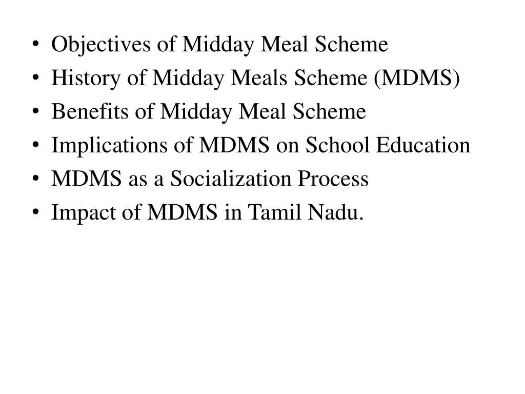 objectives of midday meal scheme history
