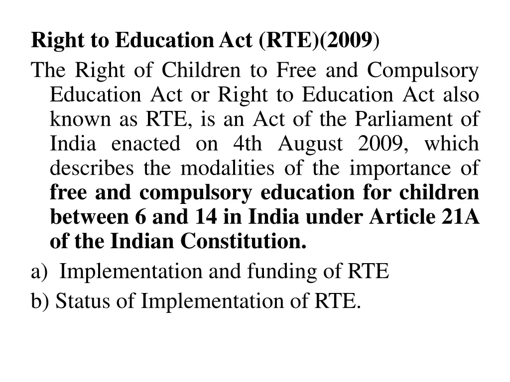 right to educationact rte 2009 the right