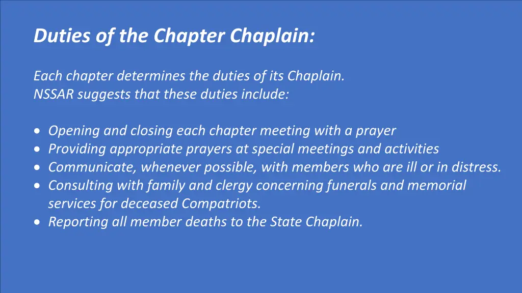 duties of the chapter chaplain