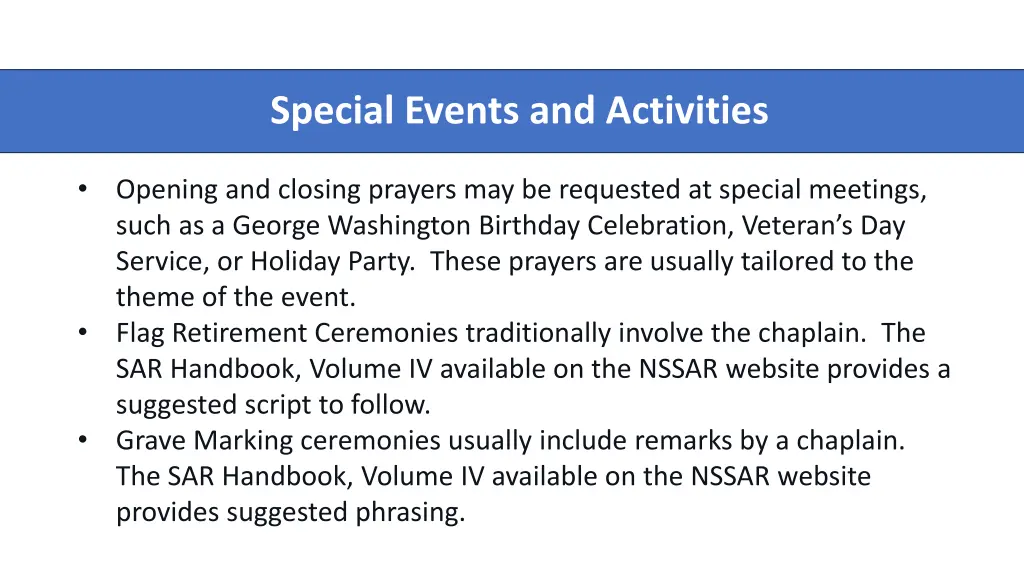 special events and activities
