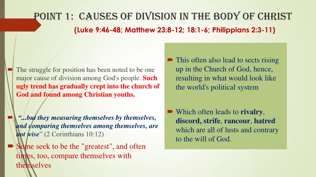 point 1 causes of division in the body of christ