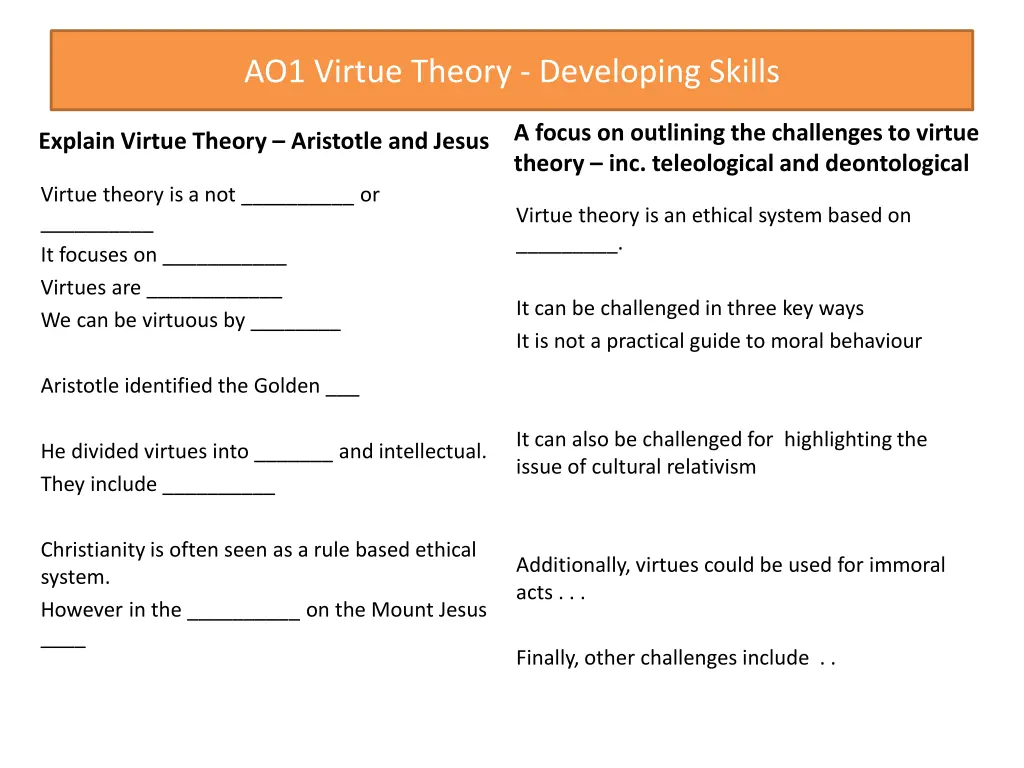 ao1 virtue theory developing skills