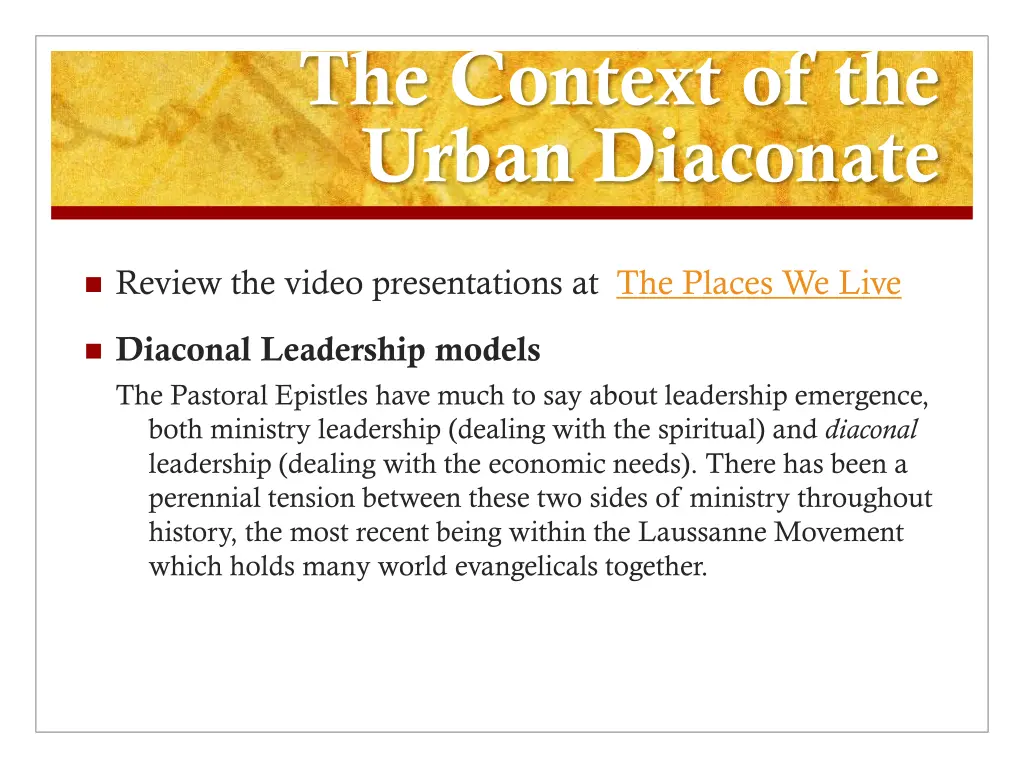the context of the urban diaconate