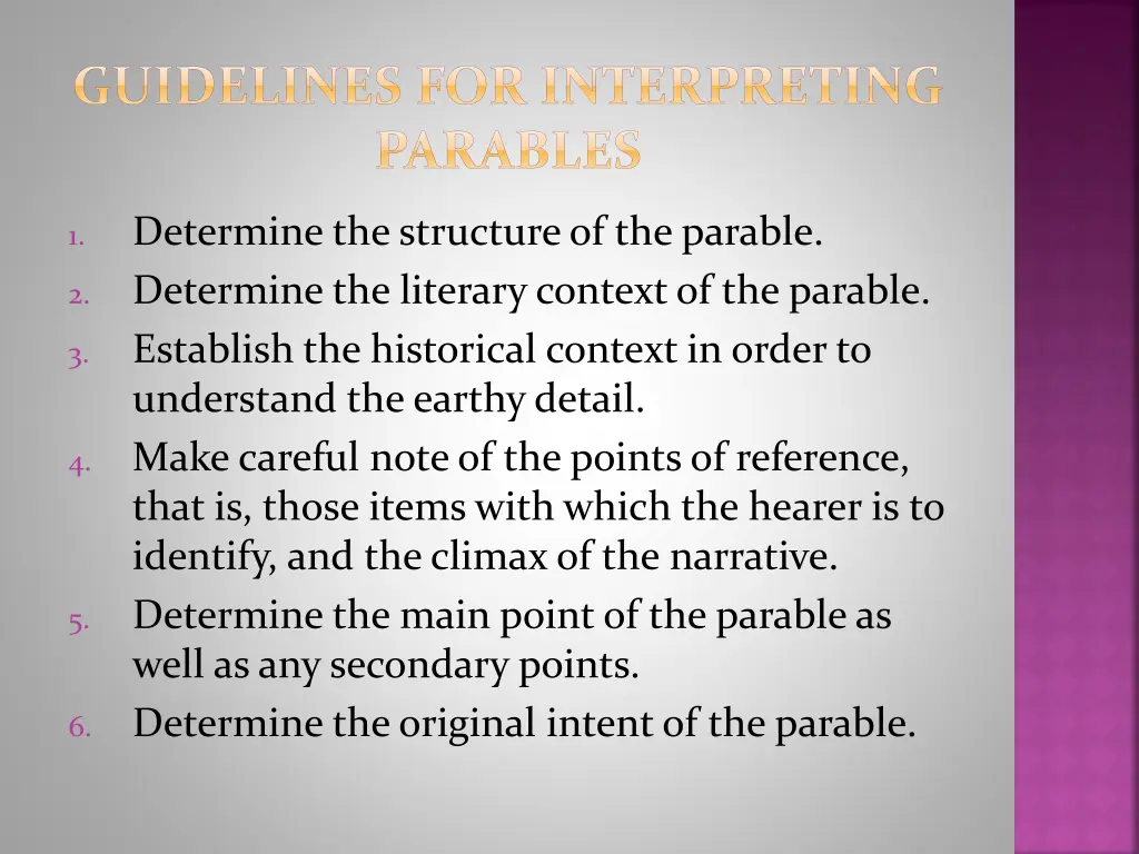 guidelines for interpreting parables