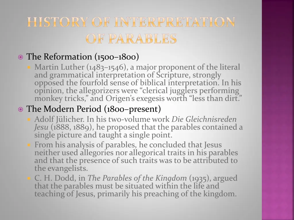 history of interpretation of parables 1
