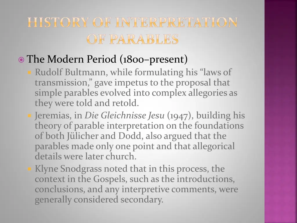 history of interpretation of parables 2