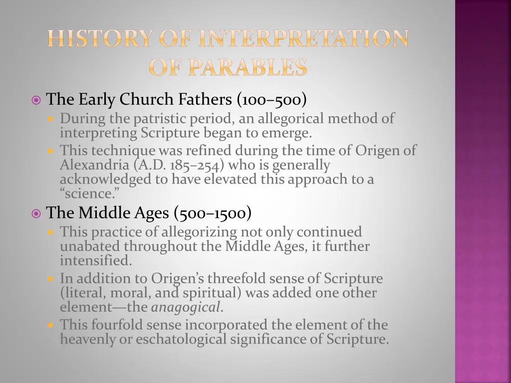 history of interpretation of parables