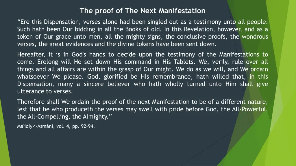 the proof of the next manifestation