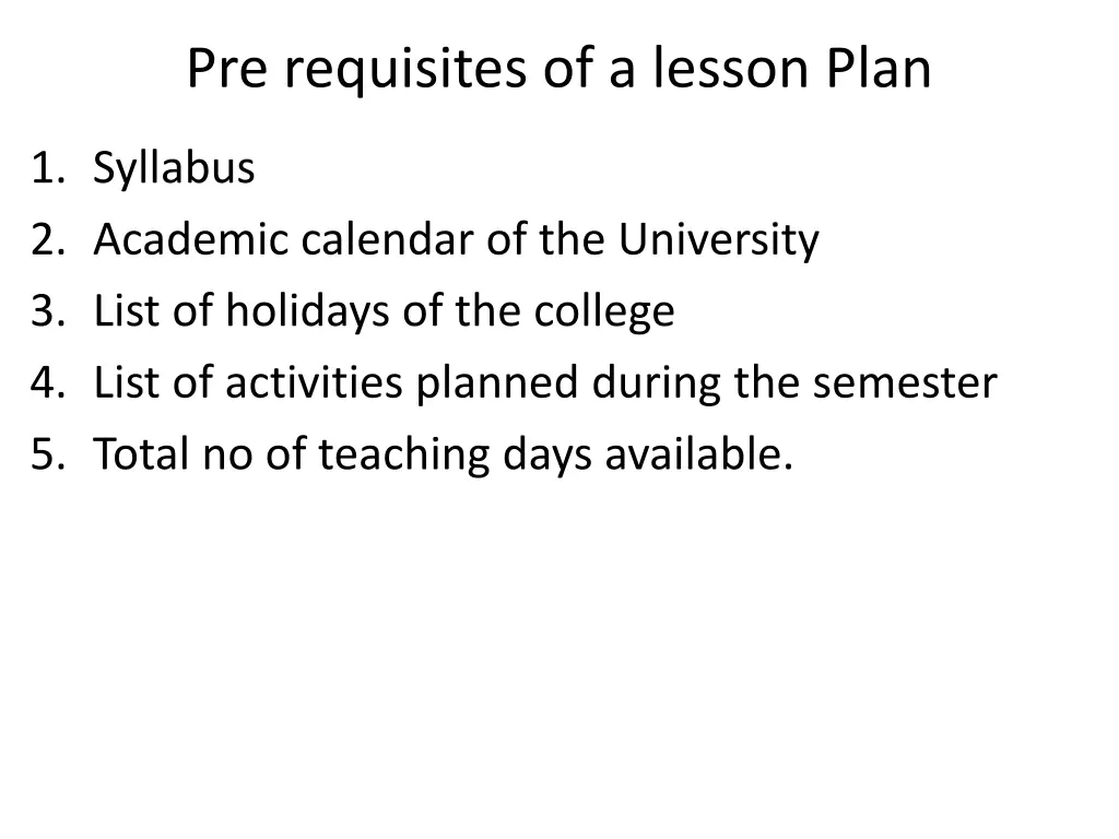 pre requisites of a lesson plan