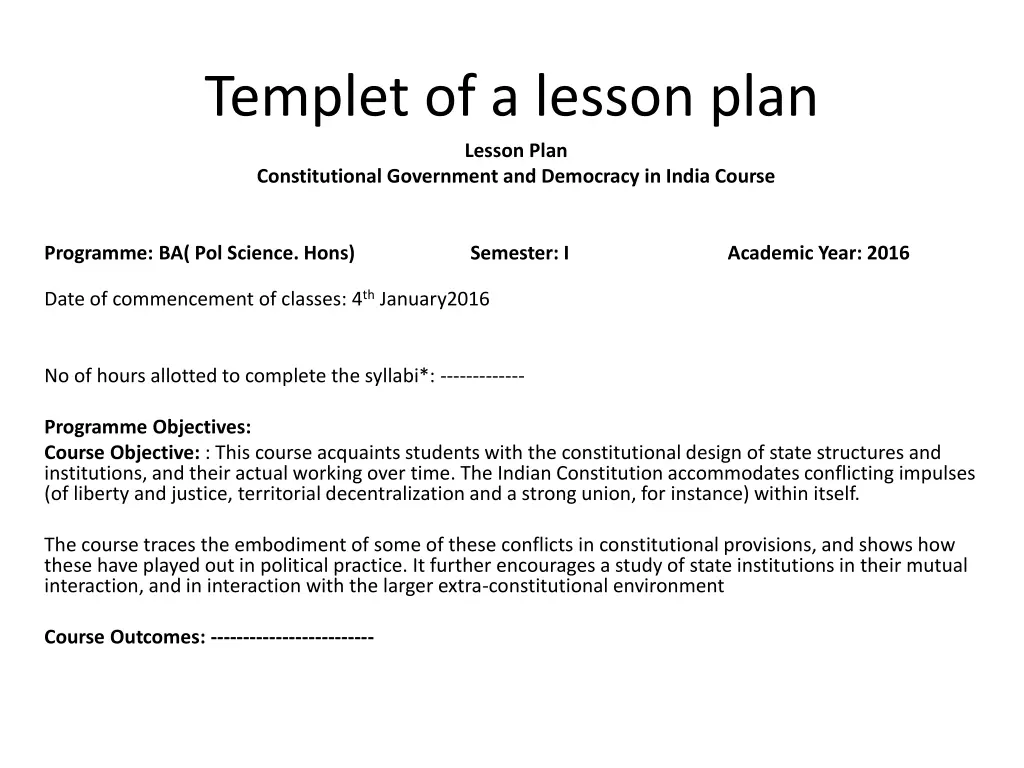 templet of a lesson plan lesson plan