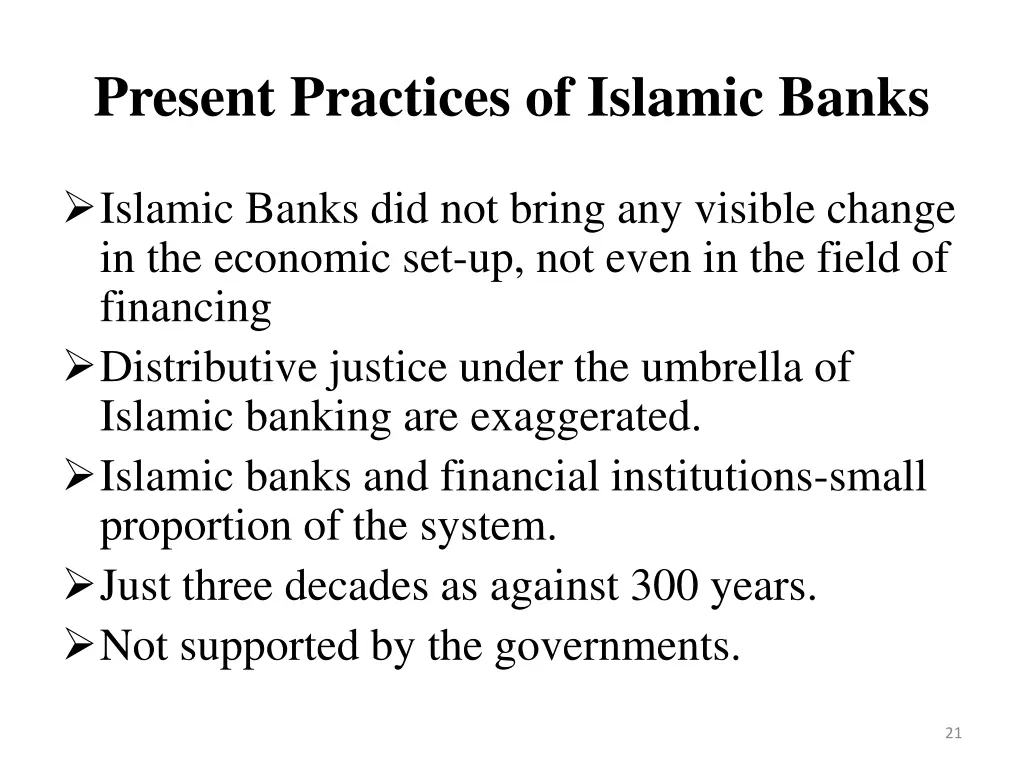 present practices of islamic banks