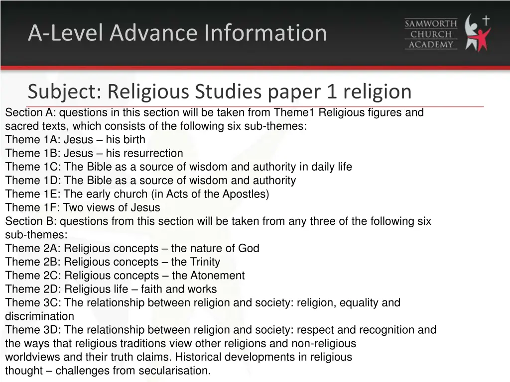 a level advance information