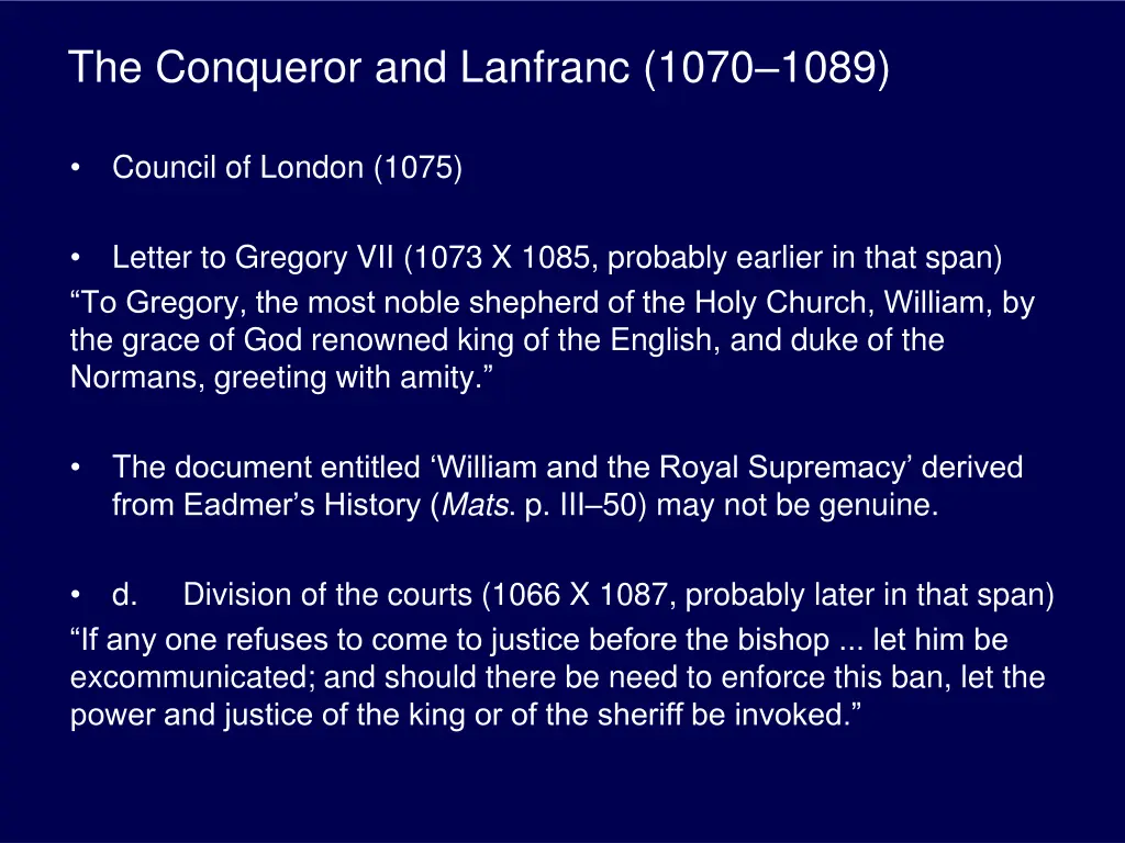the conqueror and lanfranc 1070 1089