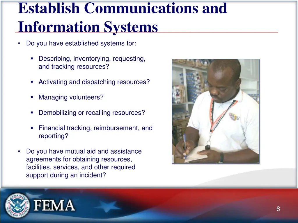 establish communications and information systems