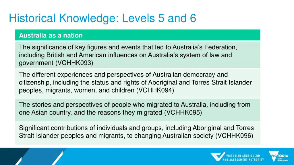 historical knowledge levels 5 and 6