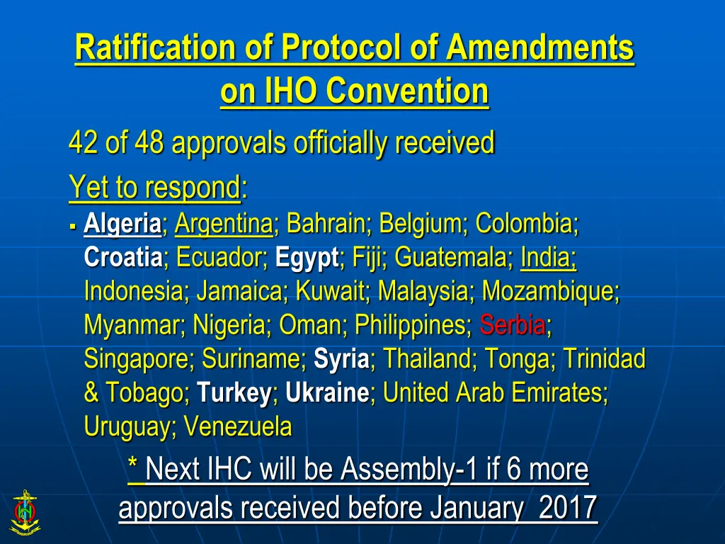 ratification of protocol of amendments