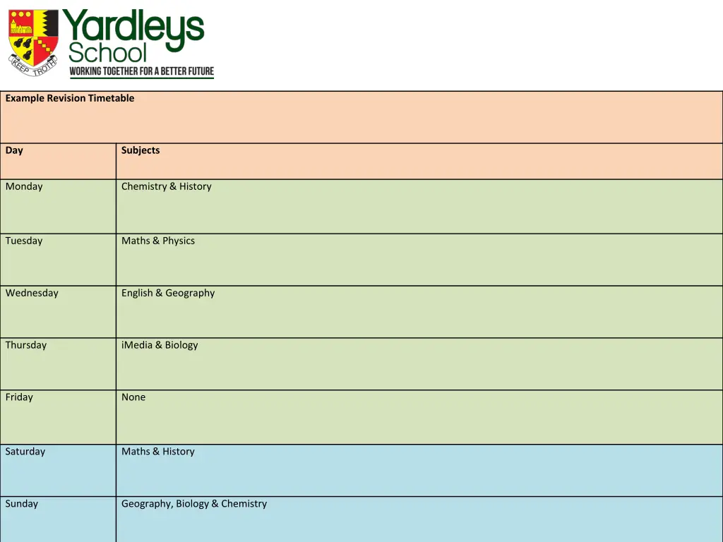 example revision timetable