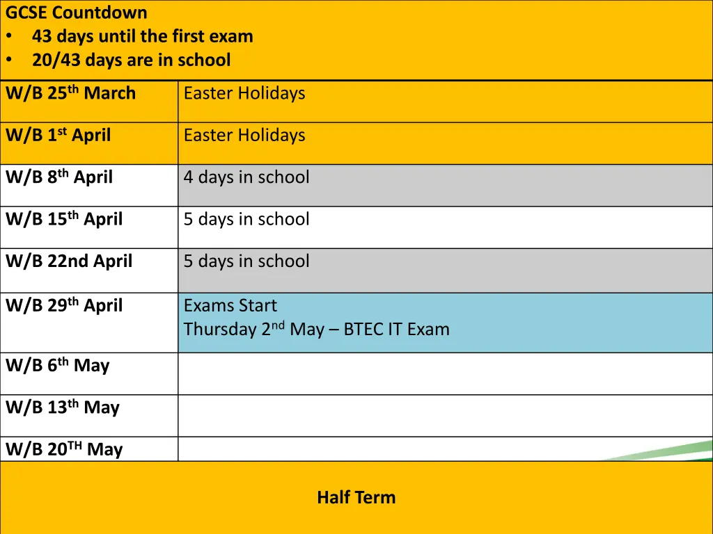 gcse countdown 43 days until the first exam