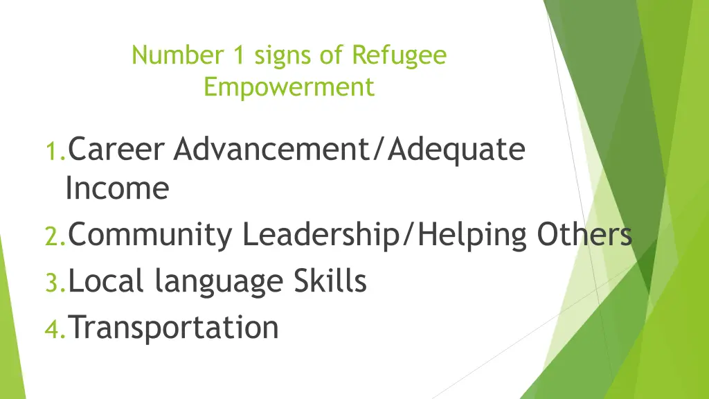number 1 signs of refugee empowerment