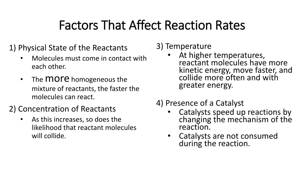 factors that affect reaction rates factors that