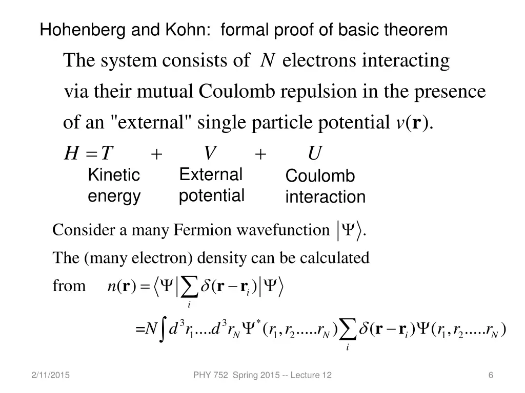 hohenberg and kohn formal proof of basic theorem