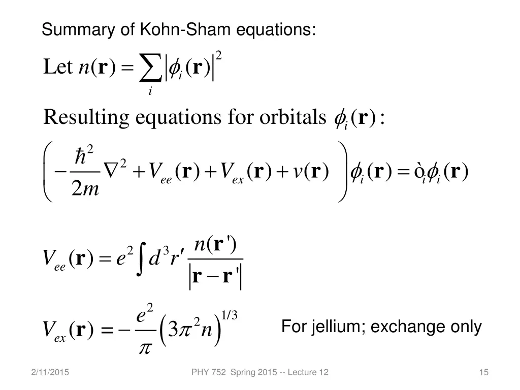 summary of kohn sham equations