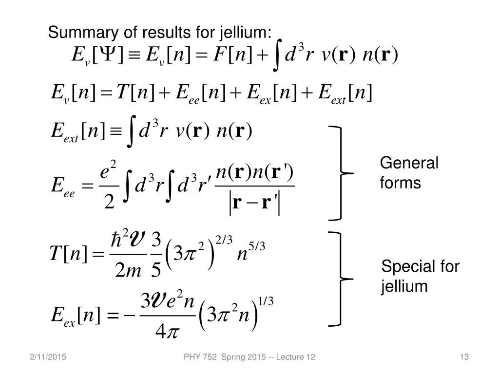 summary of results for jellium
