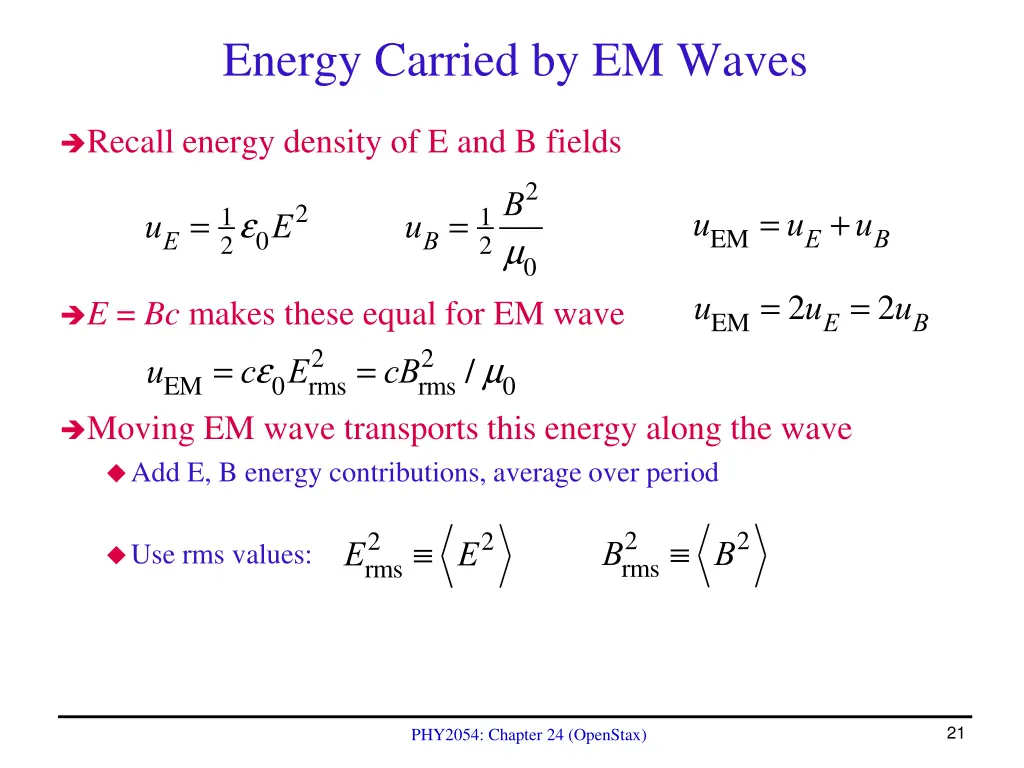 energy carried by em waves