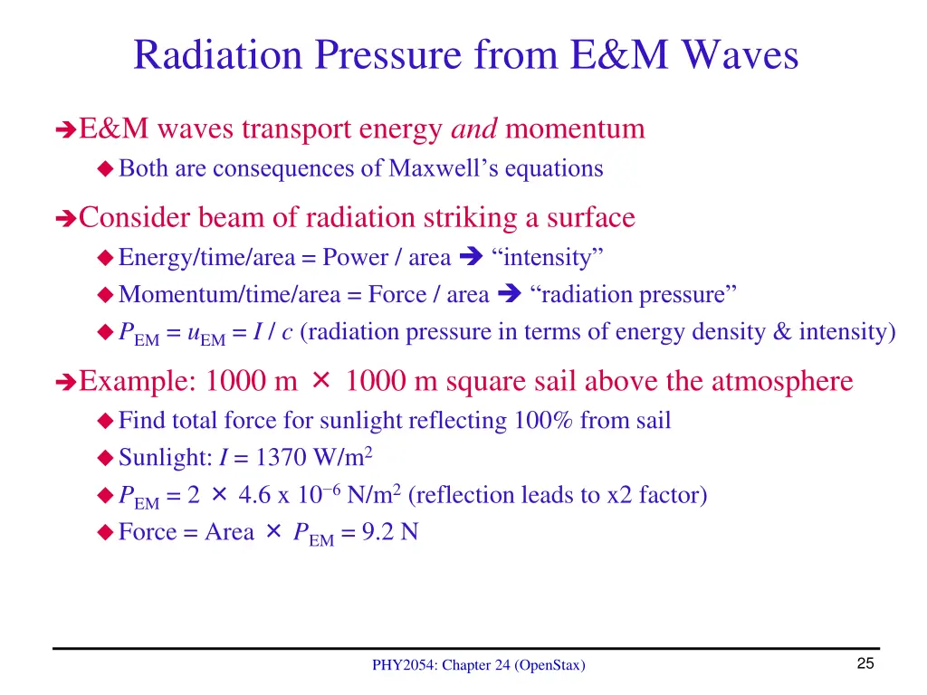 radiation pressure from e m waves