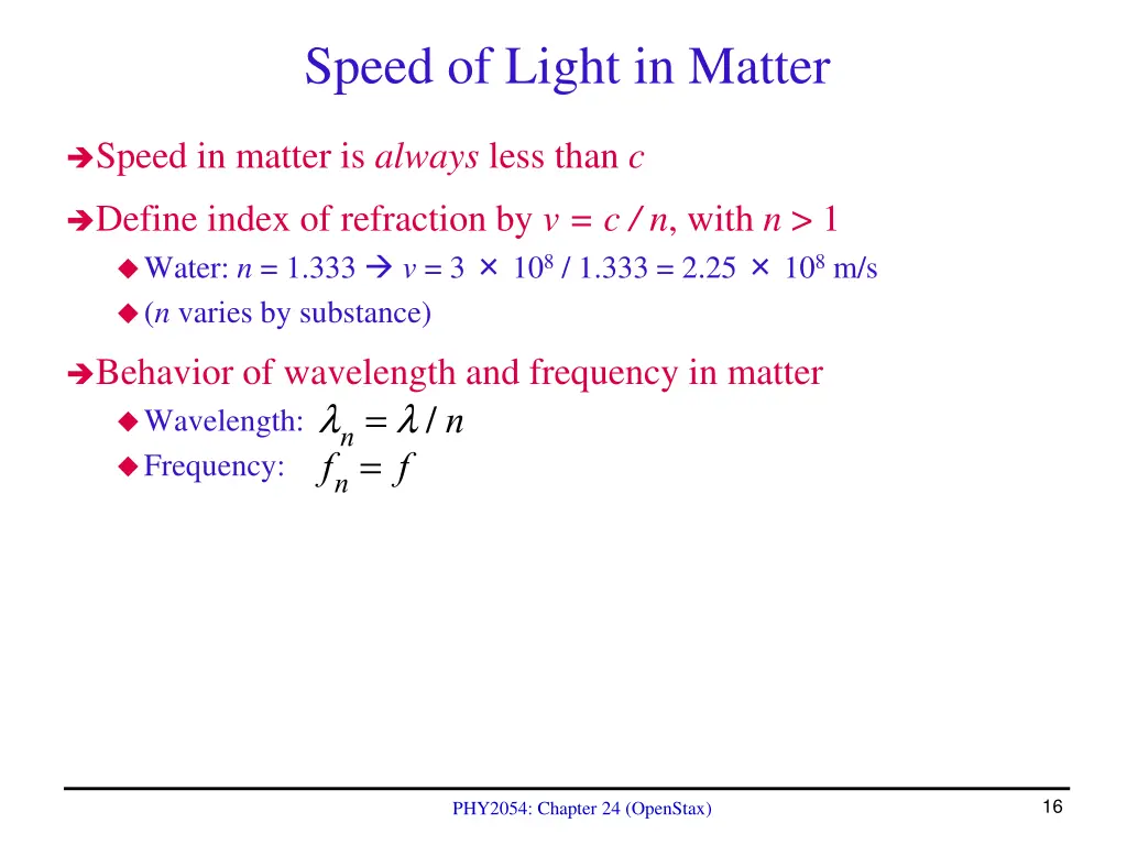 speed of light in matter