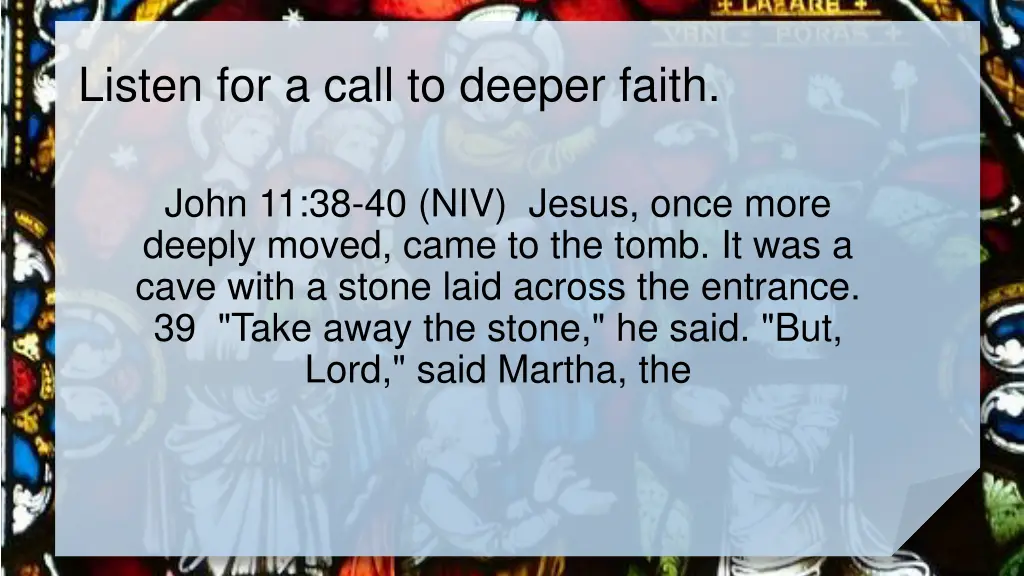 listen for a call to deeper faith