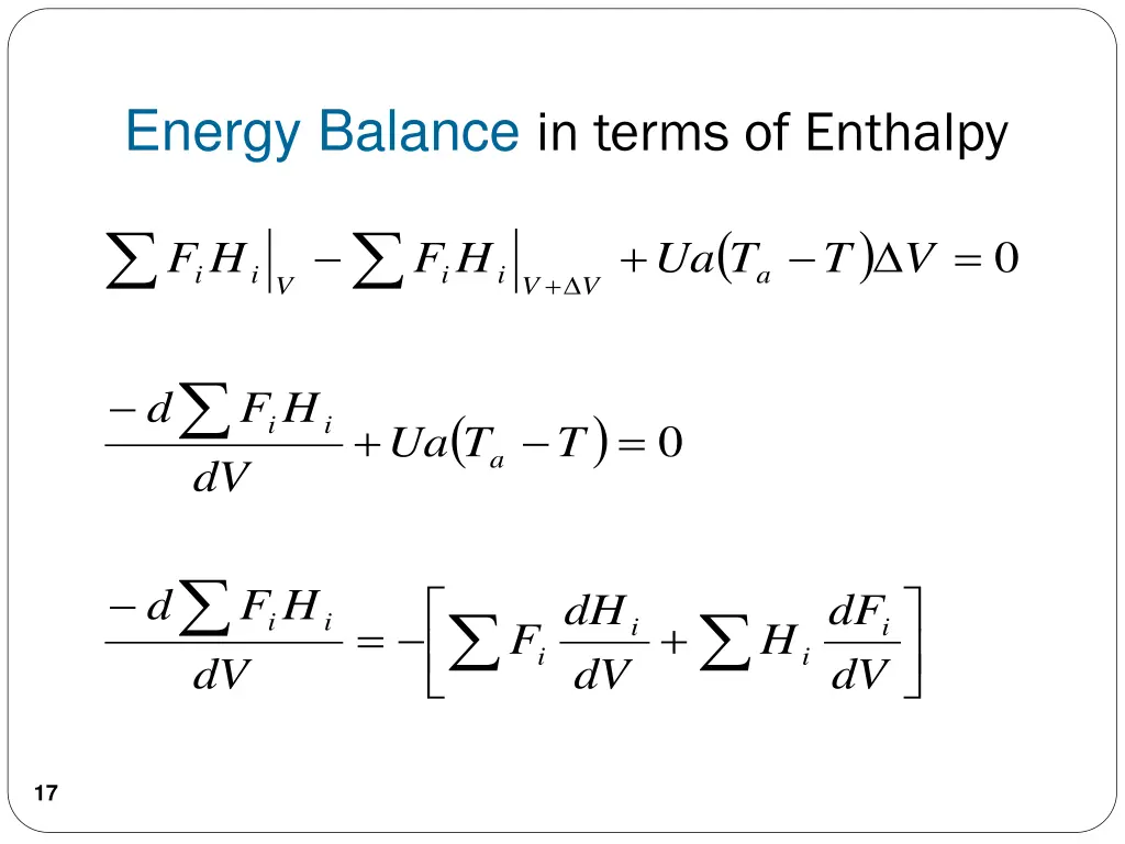 energy balance in terms of enthalpy