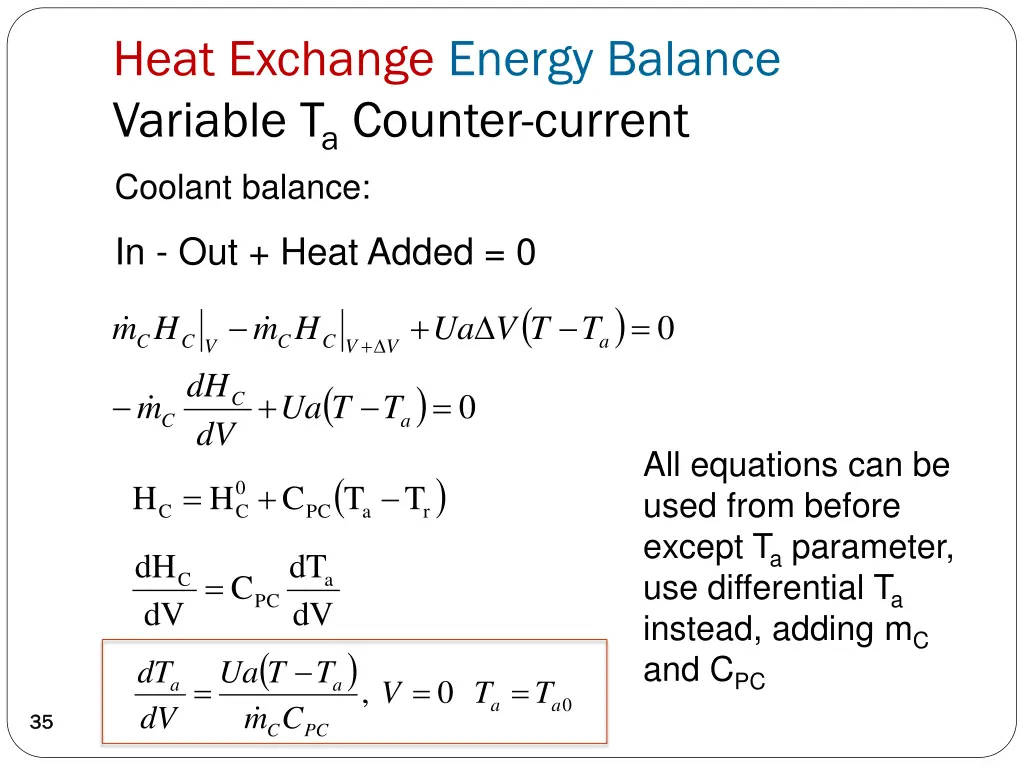 heat exchange energy balance variable t a counter