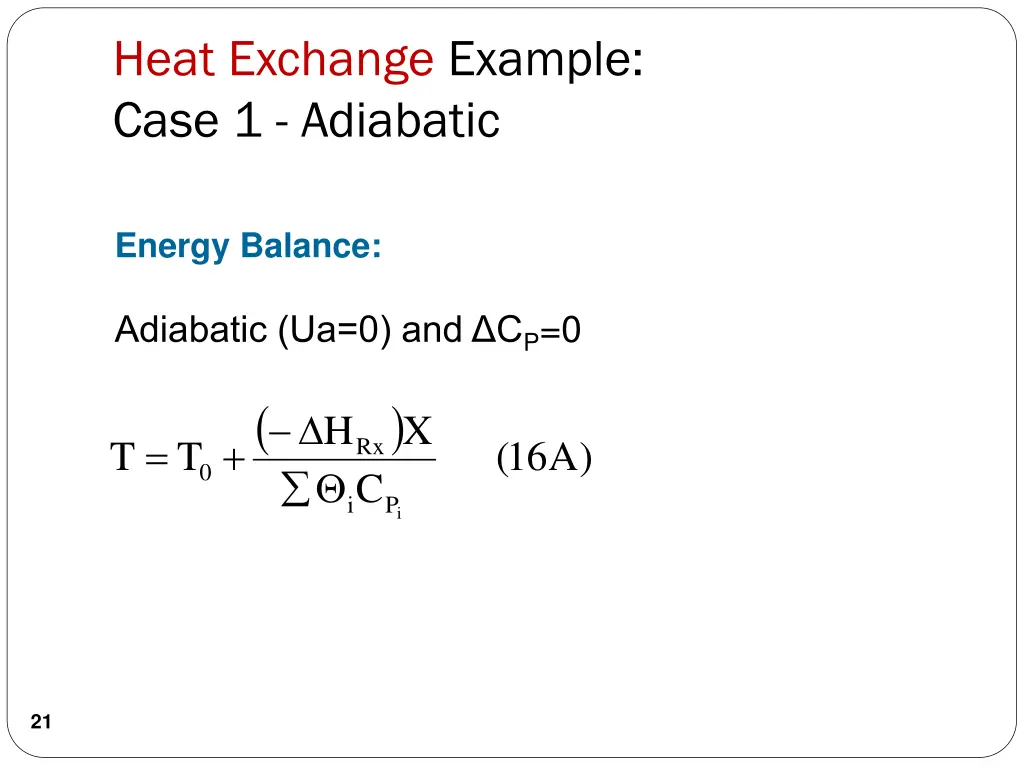 heat exchange example case 1 adiabatic