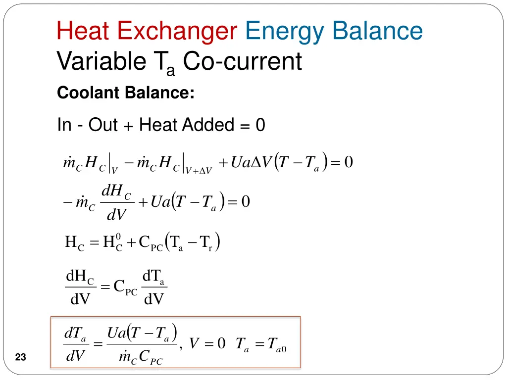 heat exchanger energy balance variable