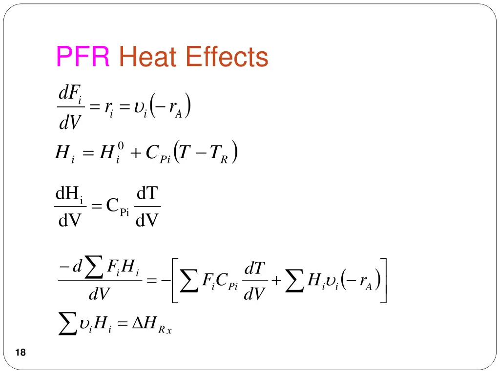 pfr heat effects i i r dv