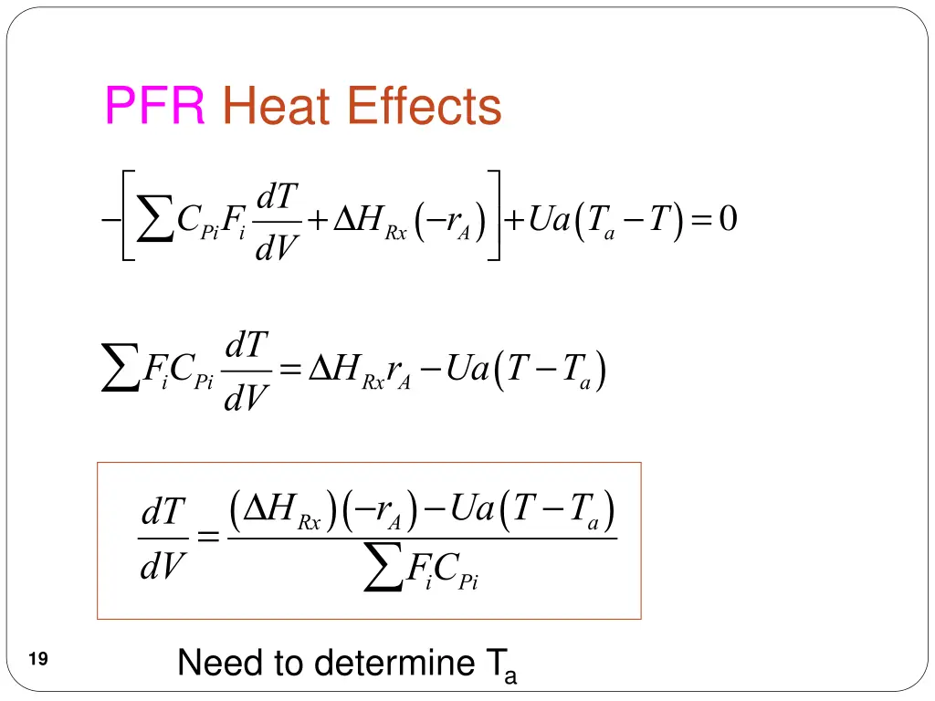 pfr heat effects