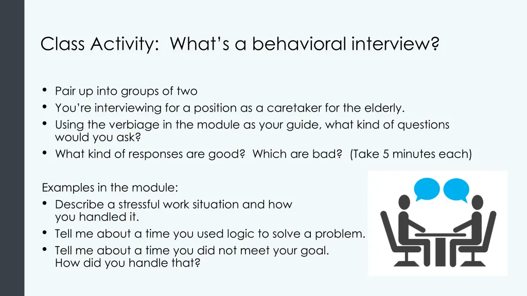 class activity what s a behavioral interview