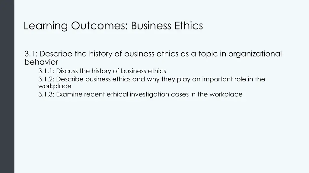 learning outcomes business ethics