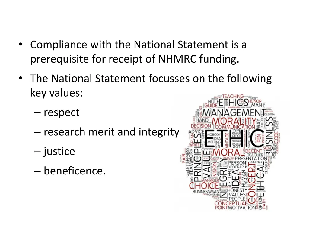 compliance with the national statement