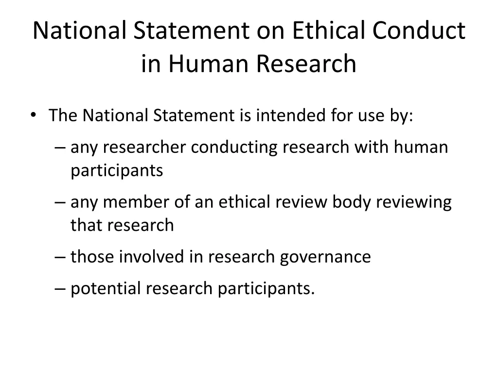 national statement on ethical conduct in human