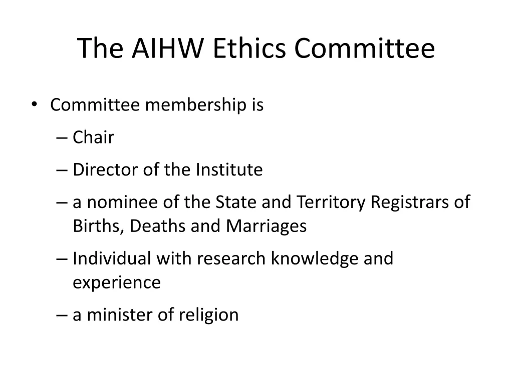 the aihw ethics committee