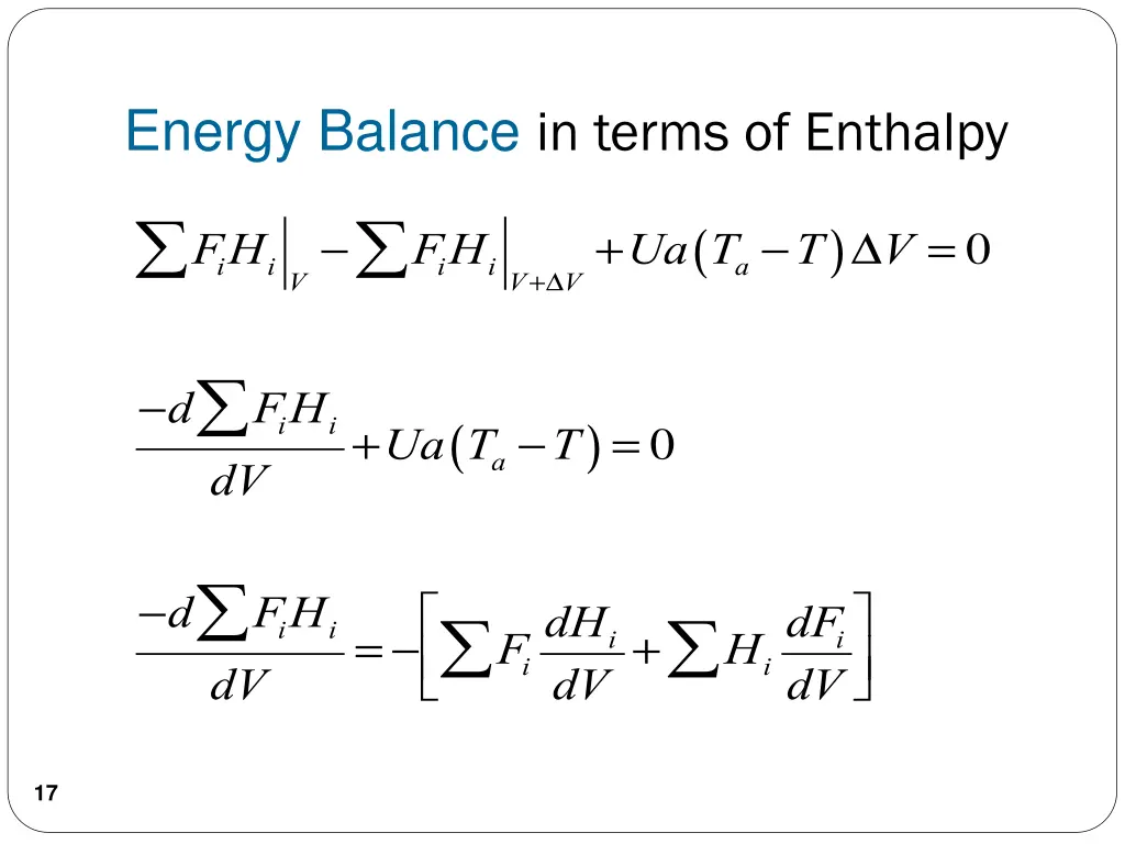 energy balance in terms of enthalpy