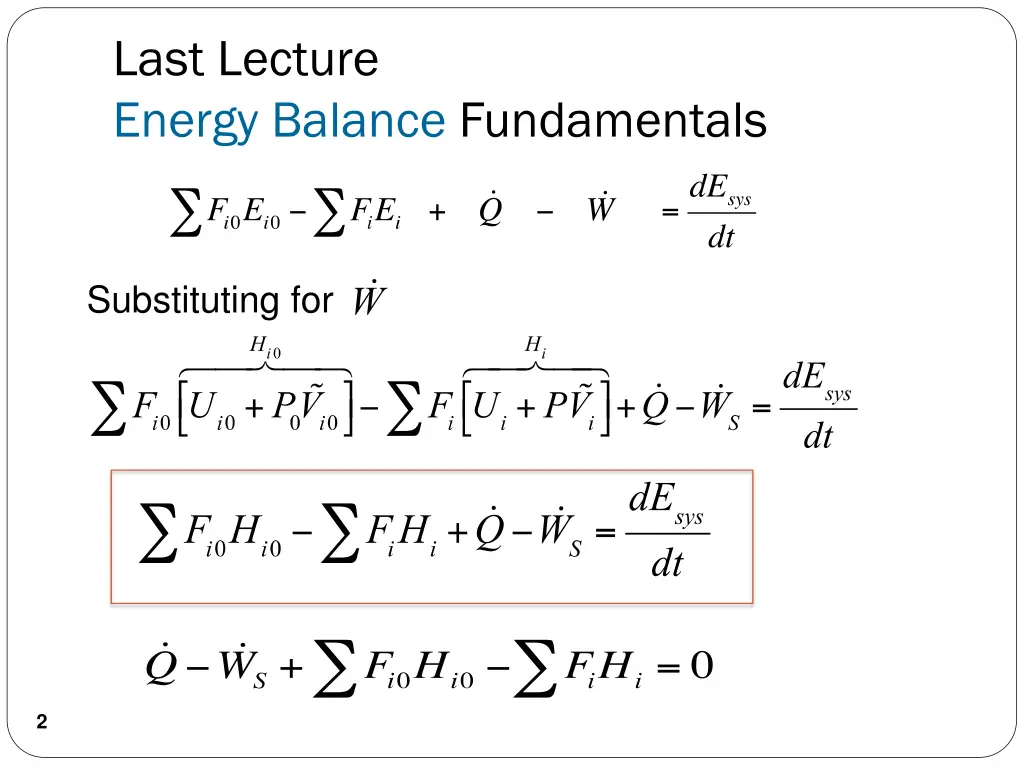last lecture energy balance fundamentals