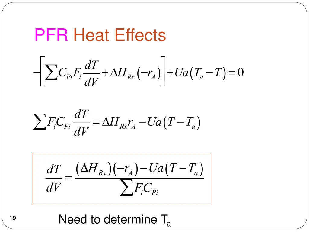 pfr heat effects